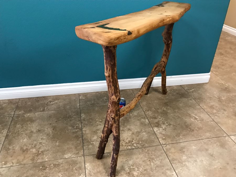 Folk Art Wooden Console Table With Turquoise Inlay On Top Of Table 40'W X 9'D X 31'H [Photo 10]