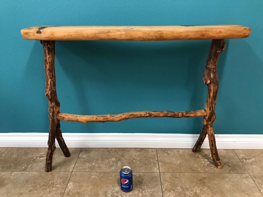 Folk Art Wooden Console Table With Turquoise Inlay On Top Of Table 40'W X 9'D X 31'H [Photo 2]