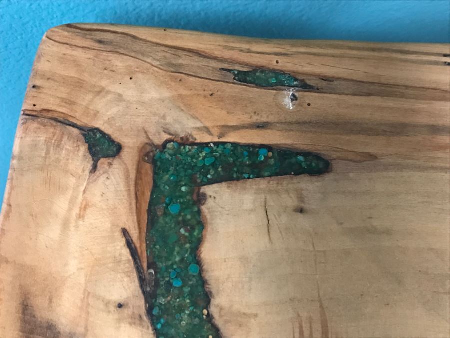 Folk Art Wooden Console Table With Turquoise Inlay On Top Of Table 40'W X 9'D X 31'H [Photo 6]