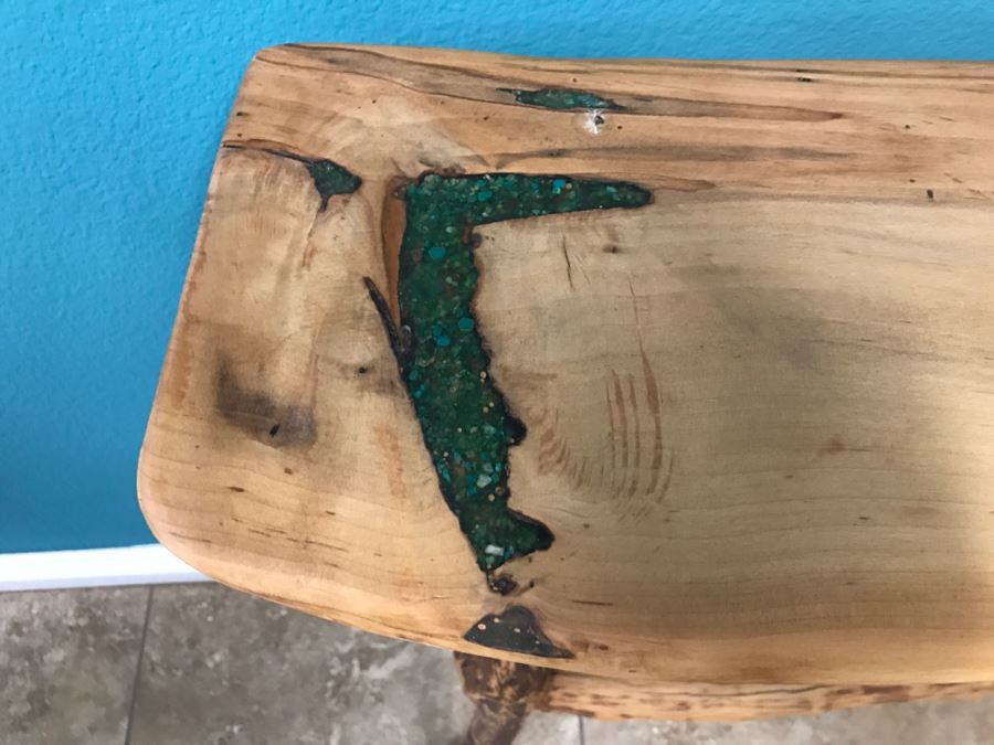 Folk Art Wooden Console Table With Turquoise Inlay On Top Of Table 40'W X 9'D X 31'H [Photo 4]