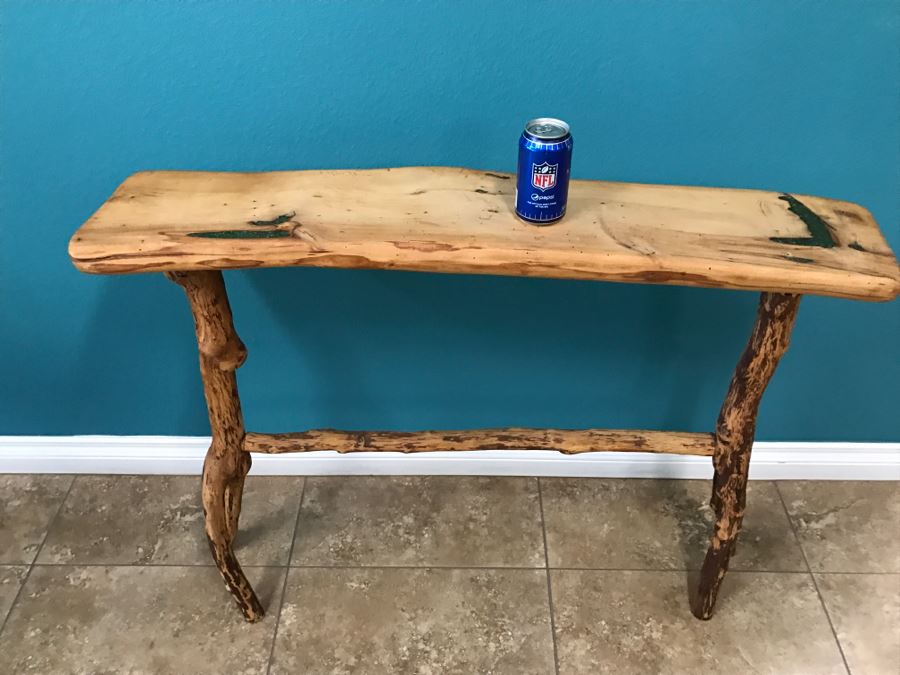 Folk Art Wooden Console Table With Turquoise Inlay On Top Of Table 40'W X 9'D X 31'H [Photo 17]