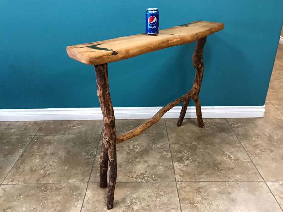 Folk Art Wooden Console Table With Turquoise Inlay On Top Of Table 40'W X 9'D X 31'H [Photo 12]