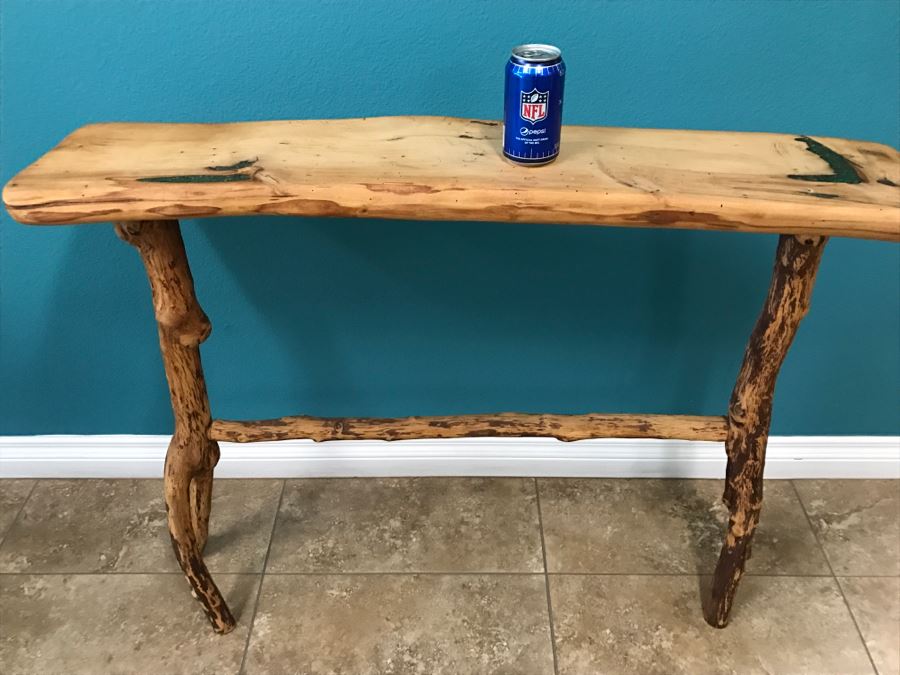 Folk Art Wooden Console Table With Turquoise Inlay On Top Of Table 40'W X 9'D X 31'H [Photo 19]