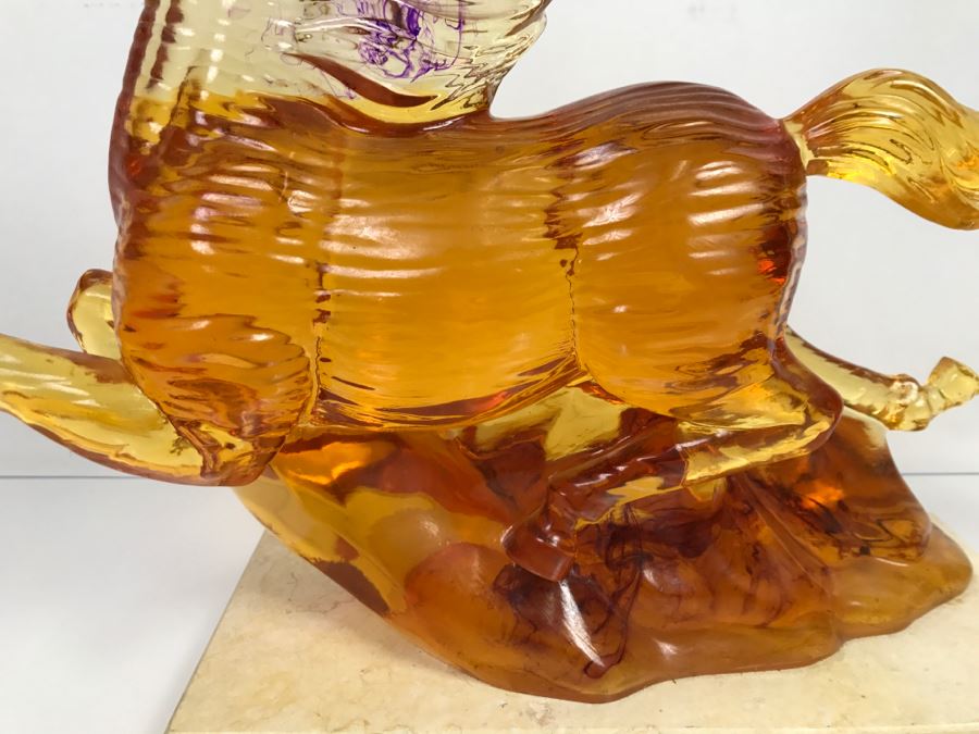 Vintage Resin Horse Sculpture On Travertine Base [Photo 5]