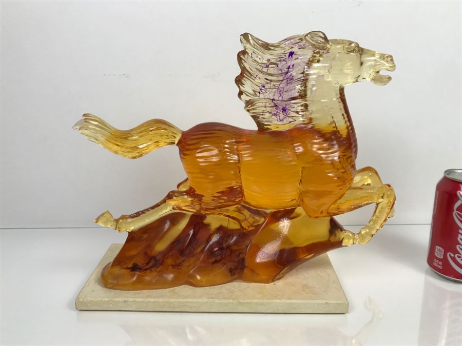 Vintage Resin Horse Sculpture On Travertine Base [Photo 12]