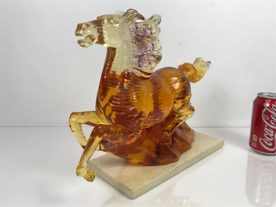 Vintage Resin Horse Sculpture On Travertine Base [Photo 8]