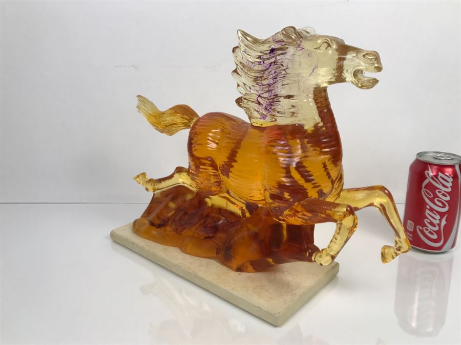 Vintage Resin Horse Sculpture On Travertine Base [Photo 11]