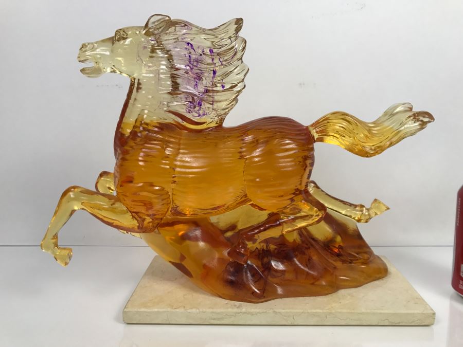Vintage Resin Horse Sculpture On Travertine Base [Photo 2]