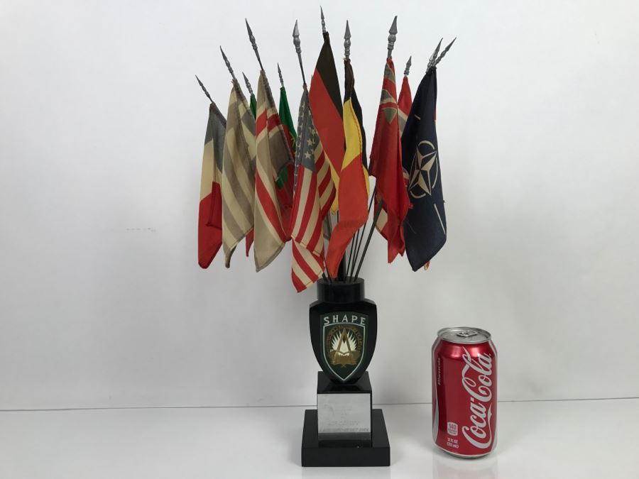 Mid-Century SHAPE Office Of Air Deputy Trophy Featuring Flags Of The World