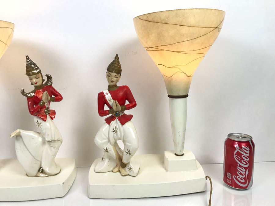 Pair Of Mid-Century Lamps - Note Repair To One Lamp In Photos [Photo 3]