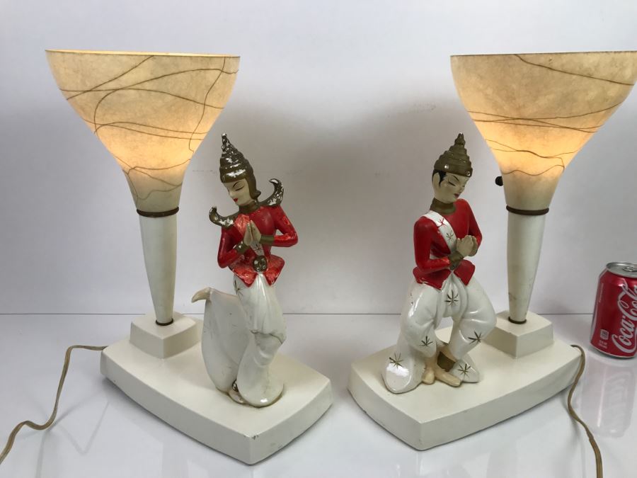 Pair Of Mid-Century Lamps - Note Repair To One Lamp In Photos [Photo 10]