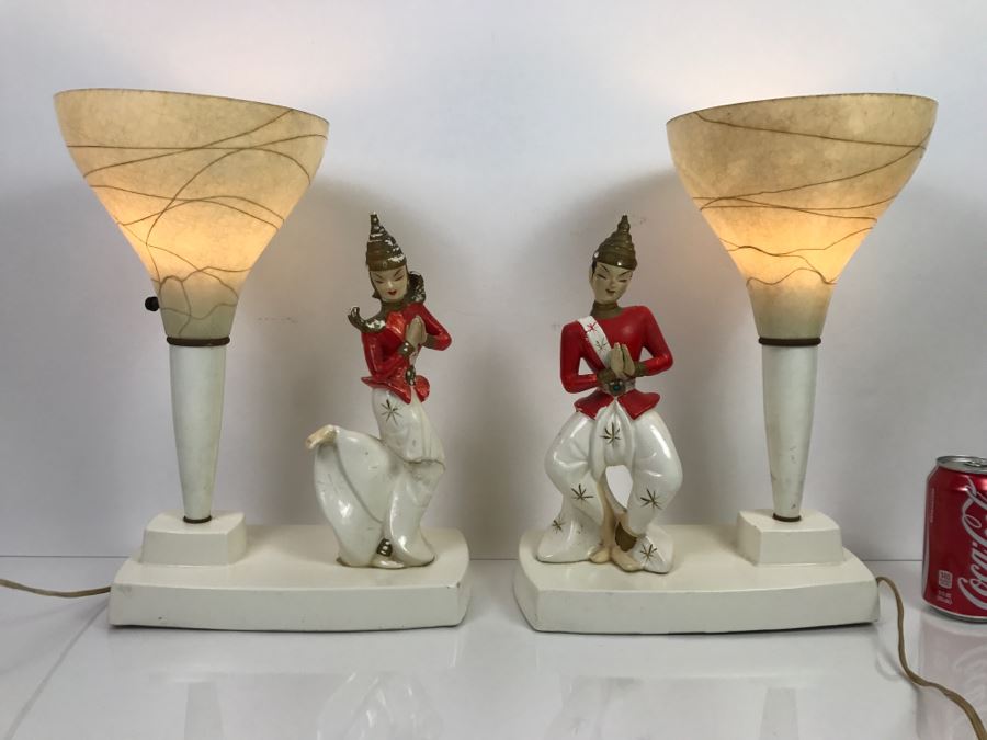 Pair Of Mid-Century Lamps - Note Repair To One Lamp In Photos [Photo 2]