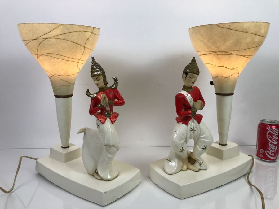 Pair Of Mid-Century Lamps - Note Repair To One Lamp In Photos [Photo 9]