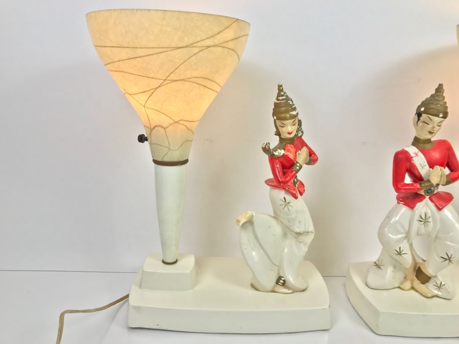 Pair Of Mid-Century Lamps - Note Repair To One Lamp In Photos [Photo 4]