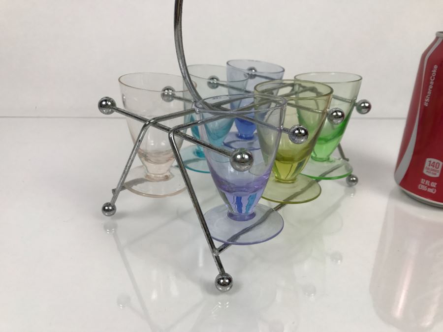 Mid-Century Colored Stemware Shot Glasses With Chrome Storage Rack [Photo 7]