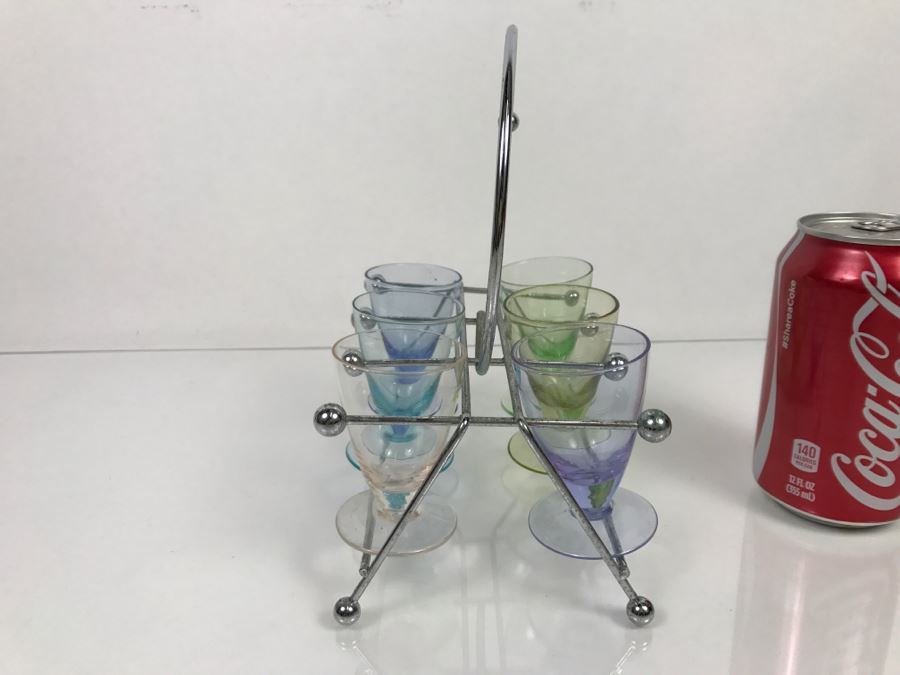 Mid-Century Colored Stemware Shot Glasses With Chrome Storage Rack [Photo 8]