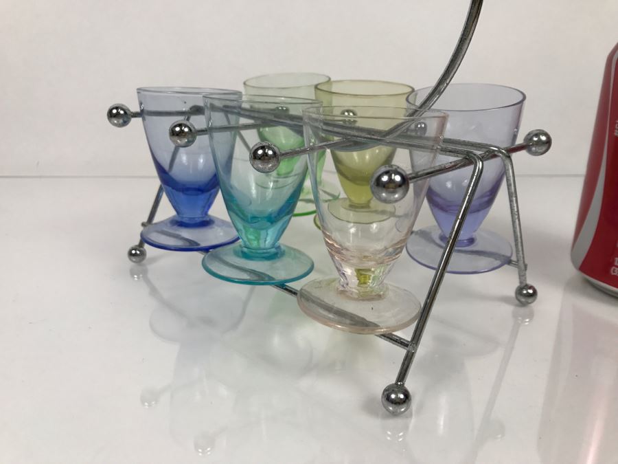 Mid-Century Colored Stemware Shot Glasses With Chrome Storage Rack [Photo 11]