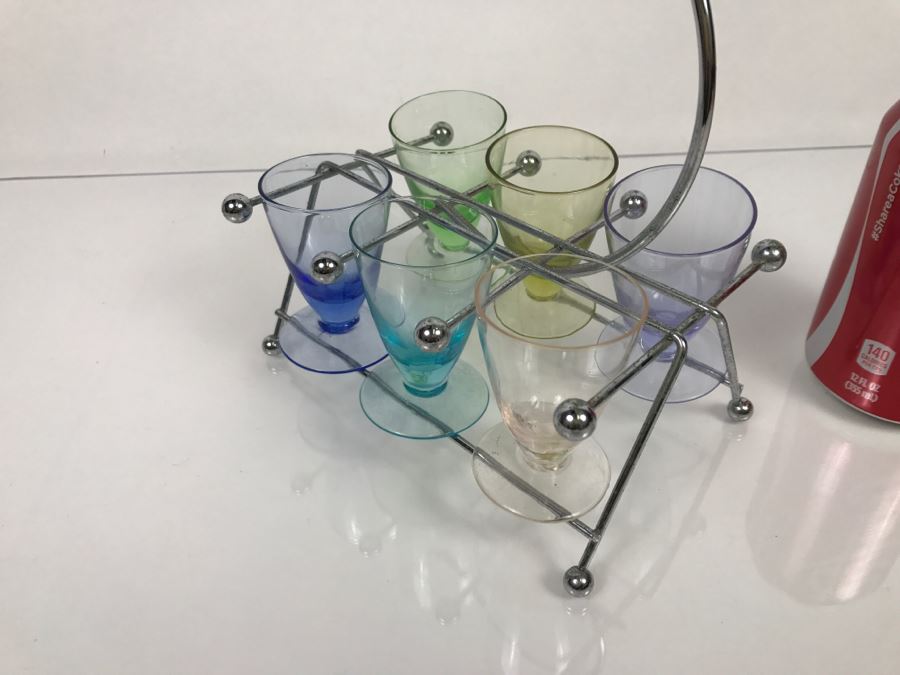 Mid-Century Colored Stemware Shot Glasses With Chrome Storage Rack [Photo 12]
