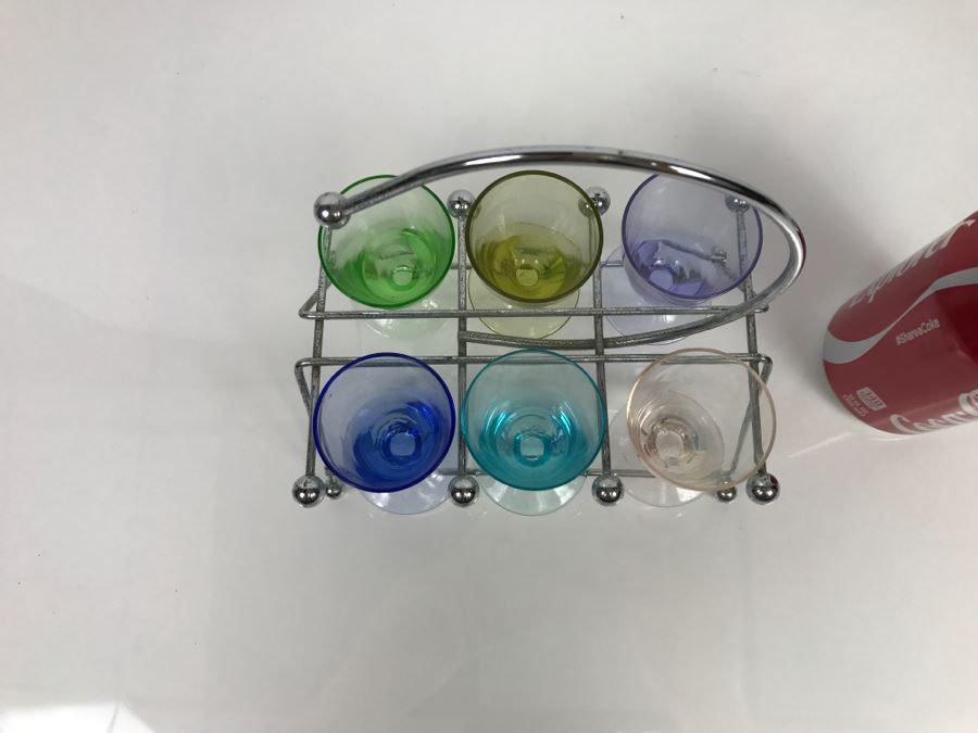 Mid-Century Colored Stemware Shot Glasses With Chrome Storage Rack [Photo 13]