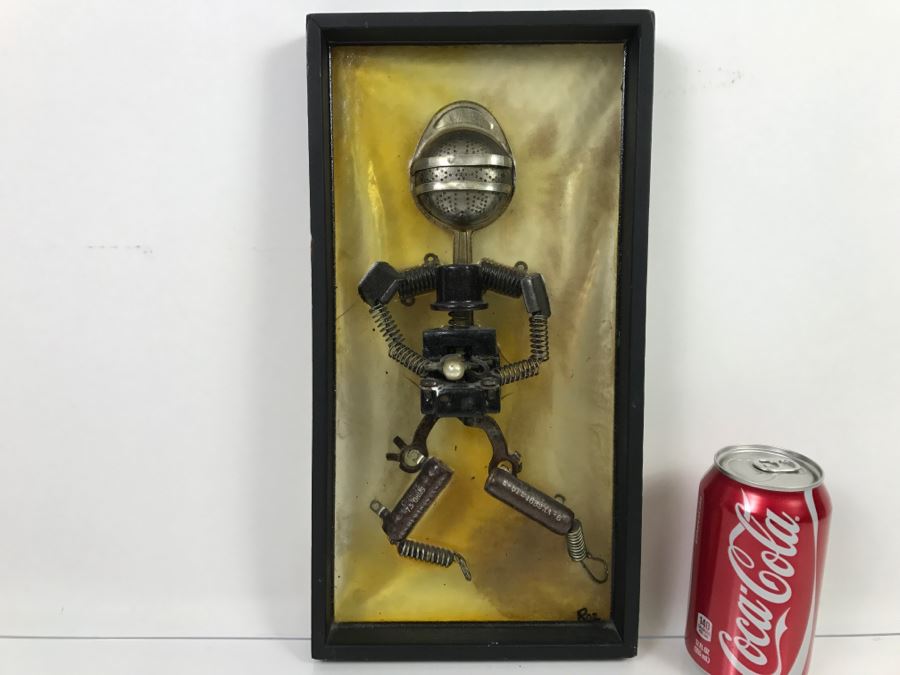 Industrial Robot Made Of Recycled Parts Sculpture Wall Hanging Signed Roz
