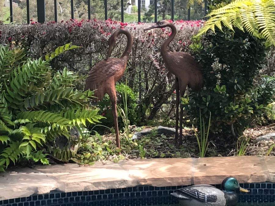 Pair Of Metal Lawn Ornament Egrets