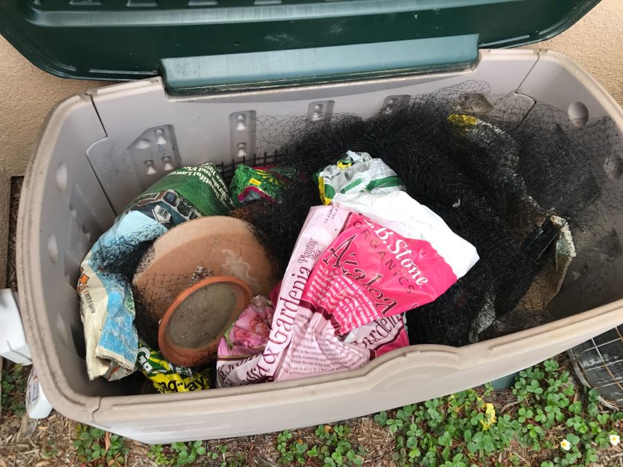 Rubbermaid Plastic Outdoor Storage Shed With Gardening Supplies (See Photos) 43'W X 26'D X 22'H [Photo 2]