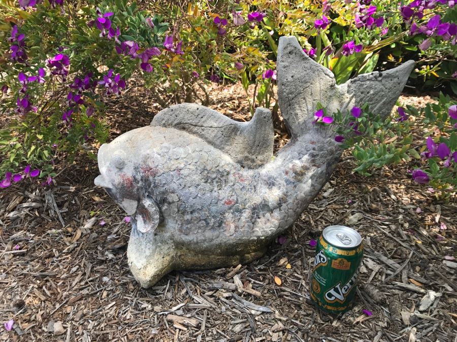 Outdoor Cement Weathered Lawn Ornament Fish
