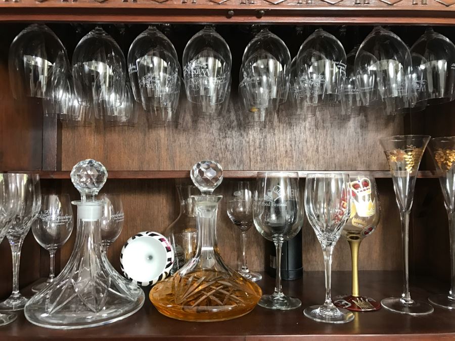 Carved Wooden Bar Cabinet With Lower Wine Storage For 45 Wine Bottles 37.5'W X 16'D X 61.5'H [Photo 8]