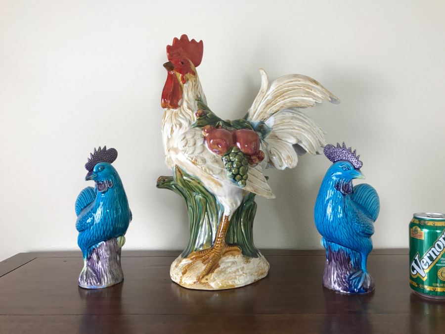 Set Of (3) Ceramic Roosters
