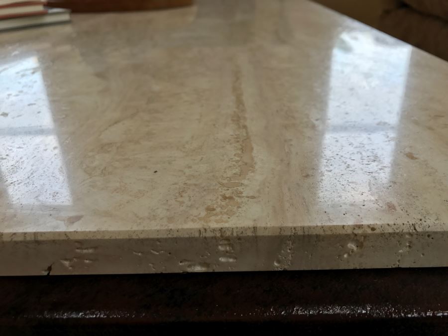 Travertine Top Coffee Table With Wrought Iron Base 54'W X 36'D X 16.5'H [Photo 6]