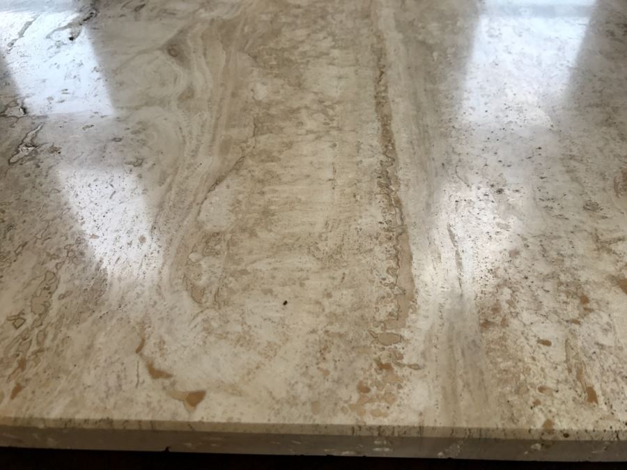 Travertine Top Coffee Table With Wrought Iron Base 54'W X 36'D X 16.5'H [Photo 7]