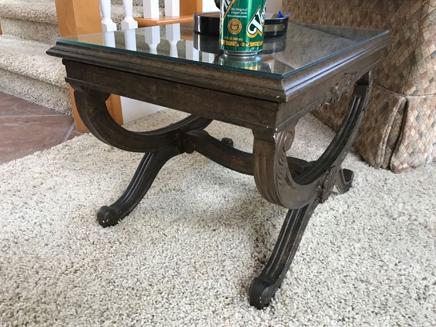 Wood Art Creations Side Table Finish By Gordon Tulsa, OK With Glass Top 25'W X 19'D X 17'H [Photo 4]