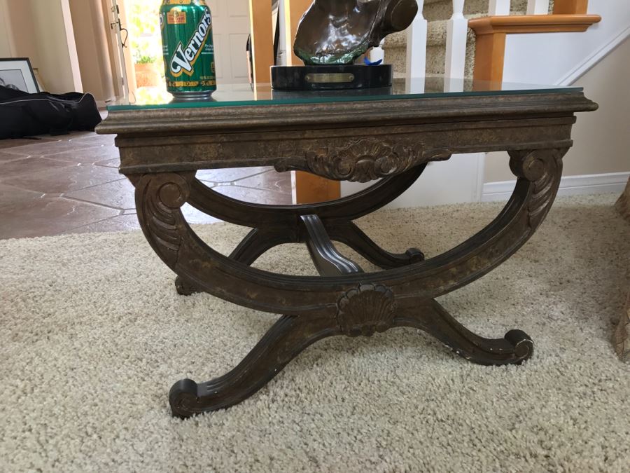 Wood Art Creations Side Table Finish By Gordon Tulsa, OK With Glass Top 25'W X 19'D X 17'H [Photo 2]