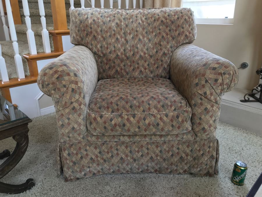 Upholstered Designer Armchair Light Brown Diamond Pattern 42'W X 38'D X 37'H [Photo 2]