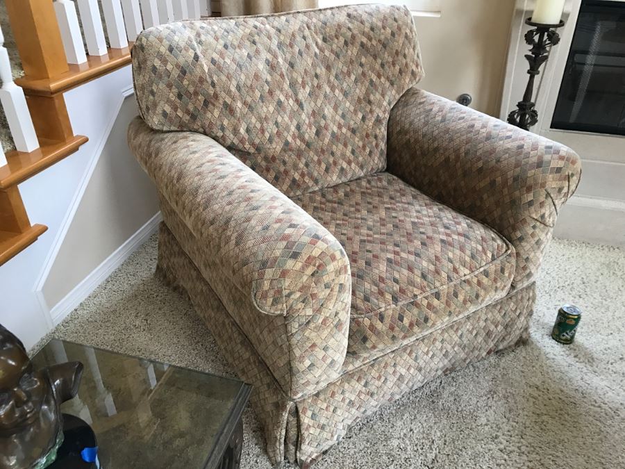 Upholstered Designer Armchair Light Brown Diamond Pattern 42'W X 38'D X 37'H [Photo 5]