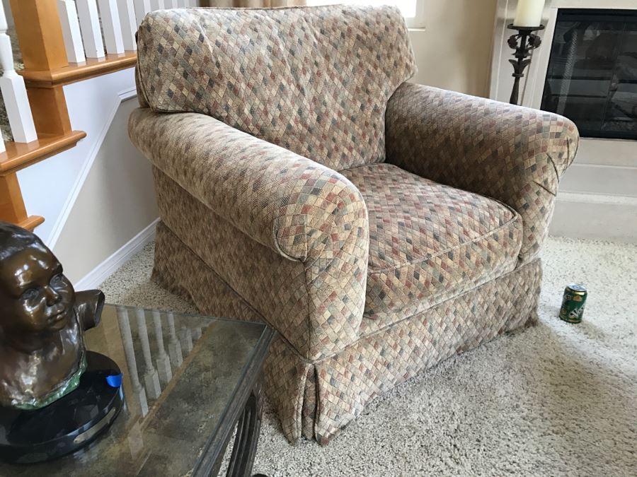 Upholstered Designer Armchair Light Brown Diamond Pattern 42'W X 38'D X 37'H [Photo 4]