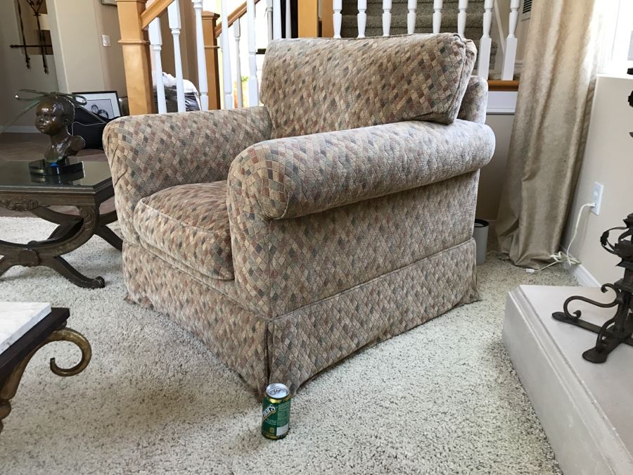 Upholstered Designer Armchair Light Brown Diamond Pattern 42'W X 38'D X 37'H [Photo 7]