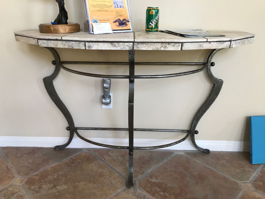 Wrought Iron Hall Console Table With Marble Piece Top 4'1' X 16'D X 32'H [Photo 12]