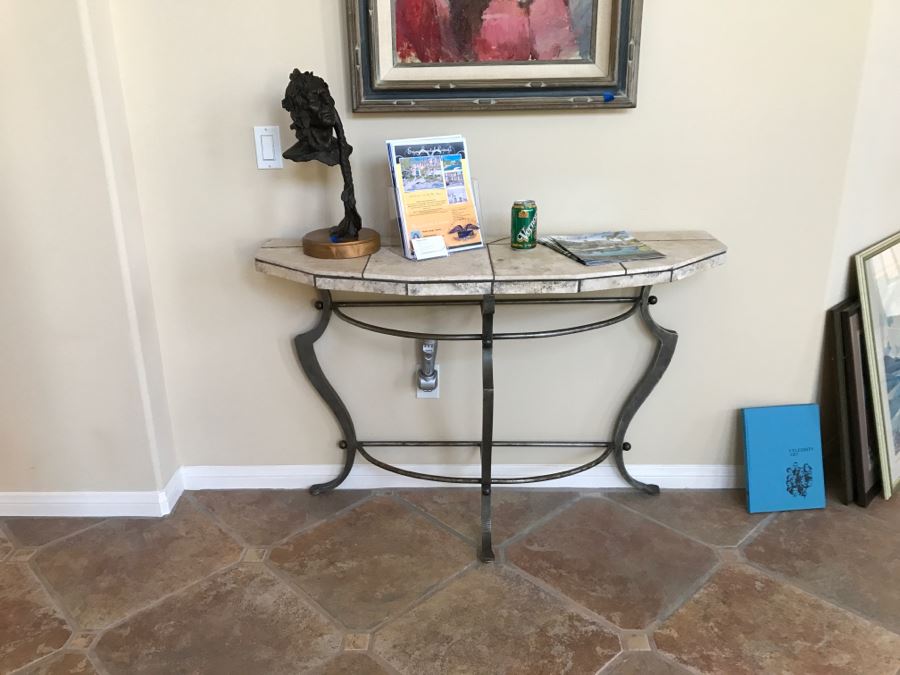 Wrought Iron Hall Console Table With Marble Piece Top 4'1' X 16'D X 32'H [Photo 4]