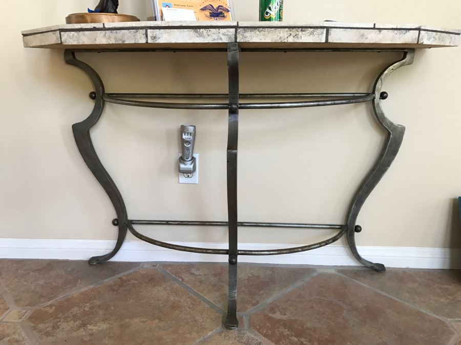 Wrought Iron Hall Console Table With Marble Piece Top 4'1' X 16'D X 32'H [Photo 11]
