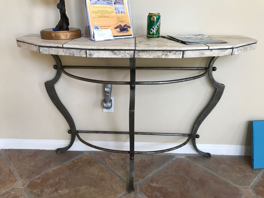 Wrought Iron Hall Console Table With Marble Piece Top 4'1' X 16'D X 32'H [Photo 2]