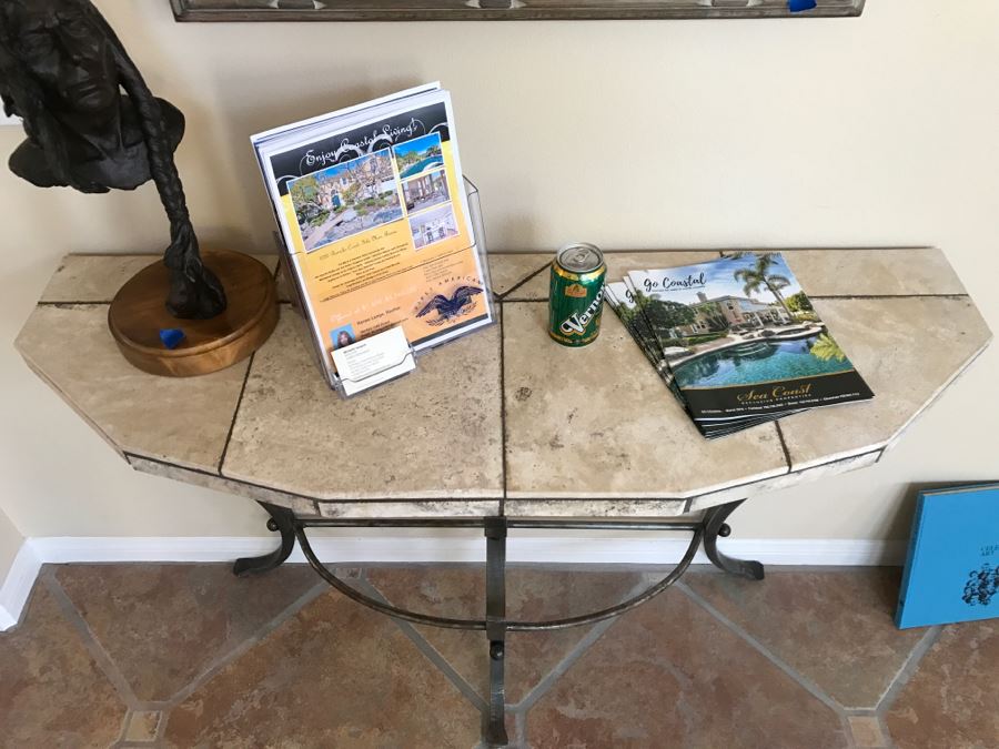 Wrought Iron Hall Console Table With Marble Piece Top 4'1' X 16'D X 32'H [Photo 5]