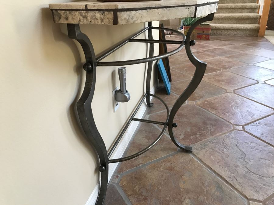 Wrought Iron Hall Console Table With Marble Piece Top 4'1' X 16'D X 32'H [Photo 7]