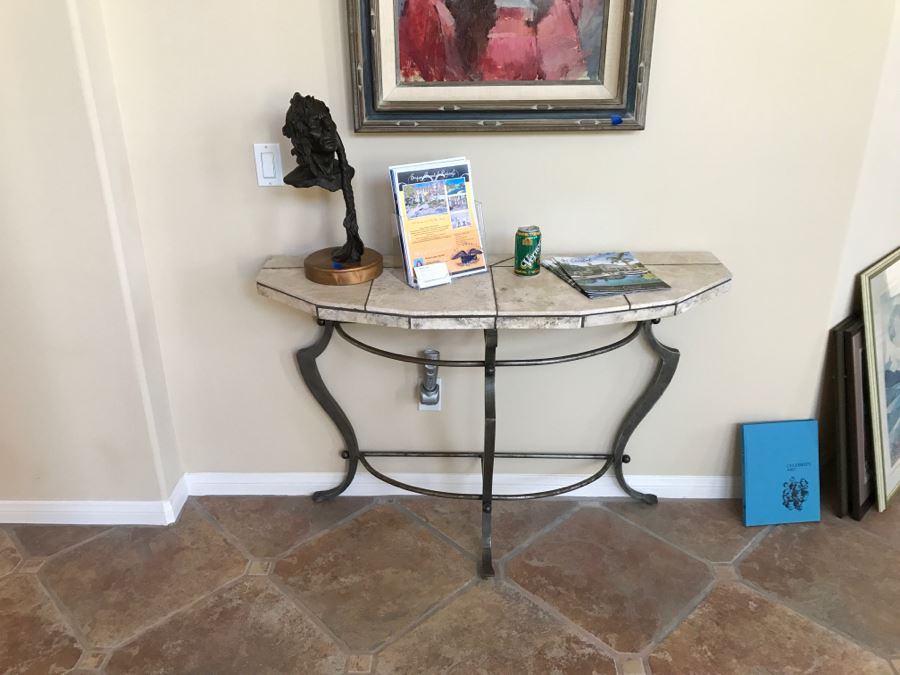 Wrought Iron Hall Console Table With Marble Piece Top 4'1' X 16'D X 32'H [Photo 3]