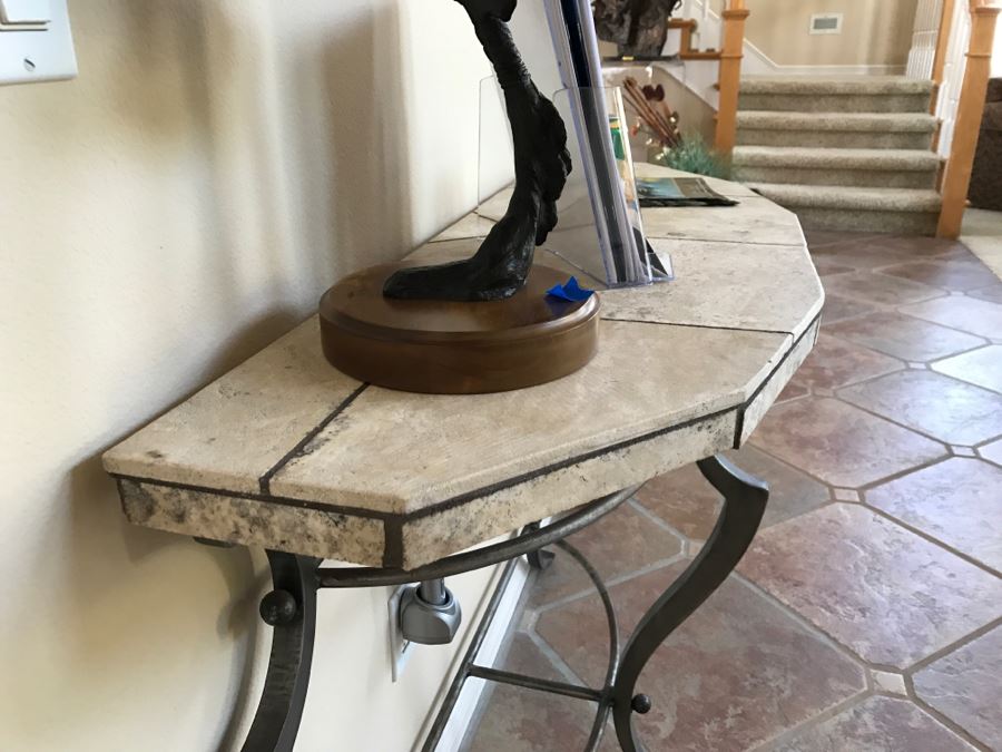 Wrought Iron Hall Console Table With Marble Piece Top 4'1' X 16'D X 32'H [Photo 6]