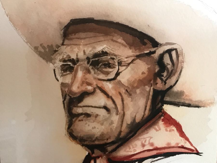 1991 Original Watercolor Painting Of Cowboy By Western Artist Manuel S. Franco (M. S. Franco) Note Damage To Bottom Of Frame [Photo 4]