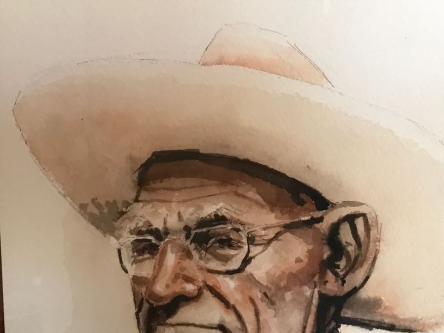 1991 Original Watercolor Painting Of Cowboy By Western Artist Manuel S. Franco (M. S. Franco) Note Damage To Bottom Of Frame [Photo 5]