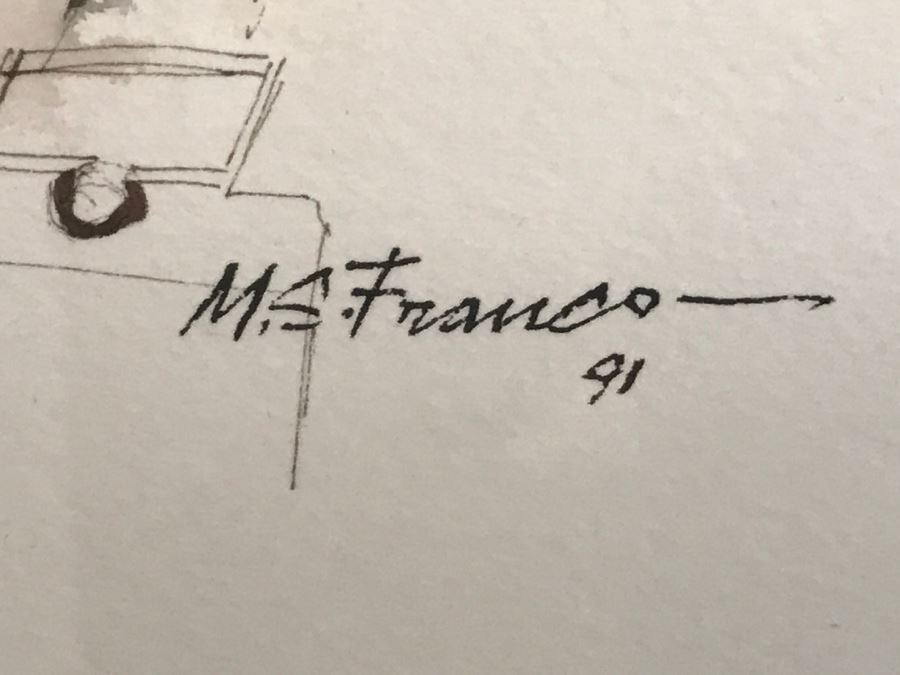 1991 Original Watercolor Painting Of Cowboy By Western Artist Manuel S. Franco (M. S. Franco) Note Damage To Bottom Of Frame [Photo 9]