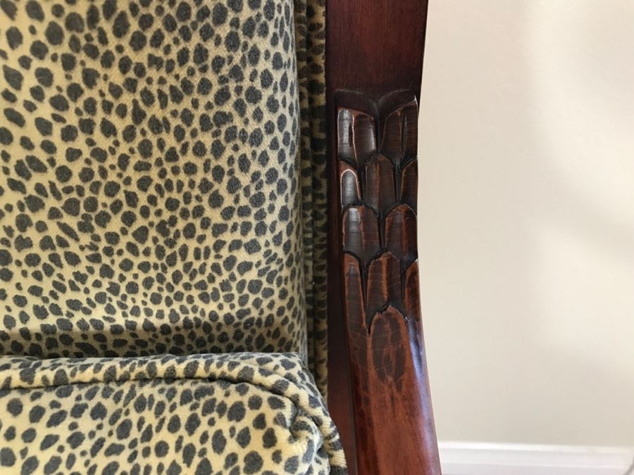 Pair Of Wooden Designer Ethan Allen Armchairs With Leopard Pattern Seat Cushions [Photo 12]
