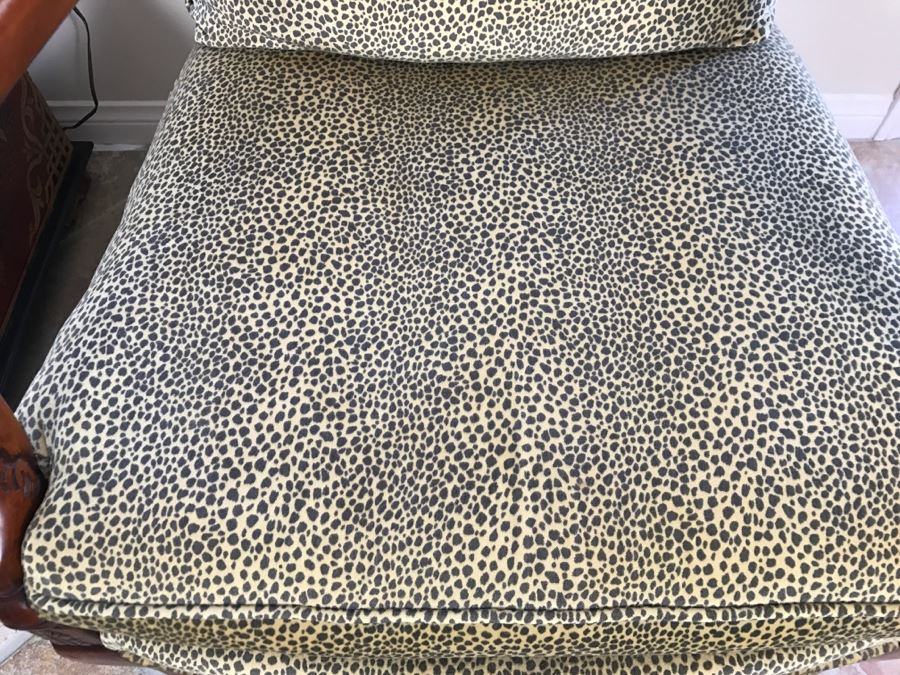 Pair Of Wooden Designer Ethan Allen Armchairs With Leopard Pattern Seat Cushions [Photo 10]